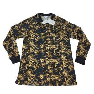 LuLaRoe Long Sleeve Top Mark Mens Sz L Henley‎ Style Shirt Black Fire/Marble NWT